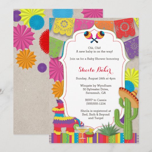 baby shower Fiesta! Mexican Thlege Shower Invite Kaart (Voorkant / Achterkant)