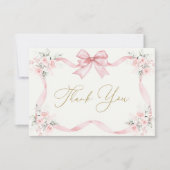 Baby shower fille Carte de remerciements avec arc (Devant)