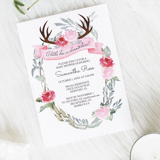 BABY SHOWER fille DEER ANTLER Invitation