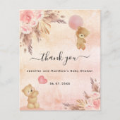 Baby shower fille en peluche ours pampas carte de  (Devant)