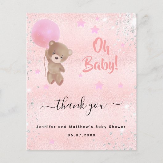 Baby shower fille en peluche ours rose carte de re (Devant)
