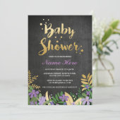 baby shower fille garçon Invitation or violet rose (Debout devant)