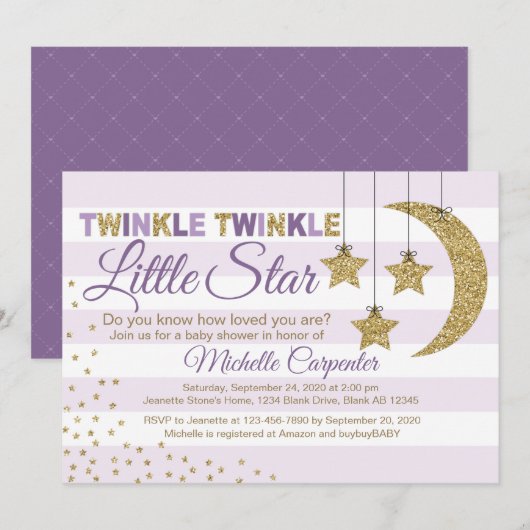 Baby shower fille invitation scintiller petite éto (Devant / Derrière)