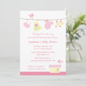 Baby shower fille oiseaux de lessive invitation (Debout devant)