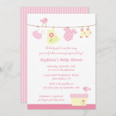 Baby shower fille oiseaux de lessive invitation (Devant / Derrière)