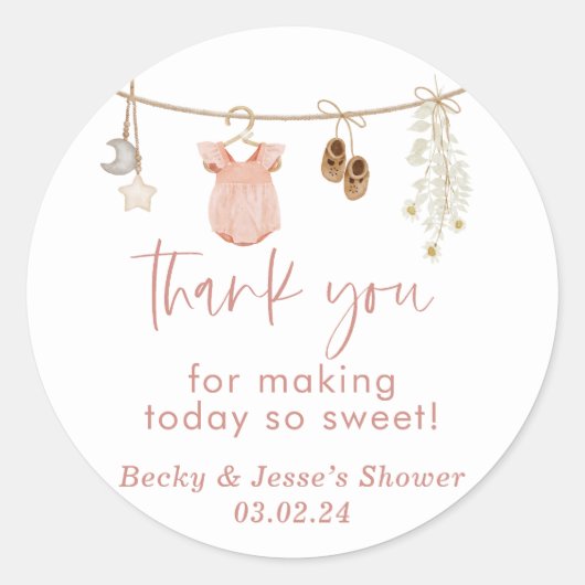 Baby shower fille | Stickers Boho Blush Rose Favou (Devant)