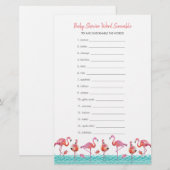 Baby Shower | Flamingo | Woordkrammer | Flyer Briefpapier (Voorkant / Achterkant)