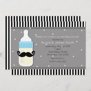 Baby shower Fles & Mustache Moderne Uitnodiging