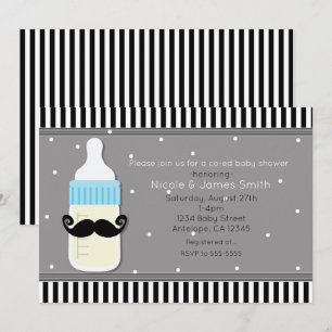 Baby Shower Fles & Snorhaar Modern Uitnodiging