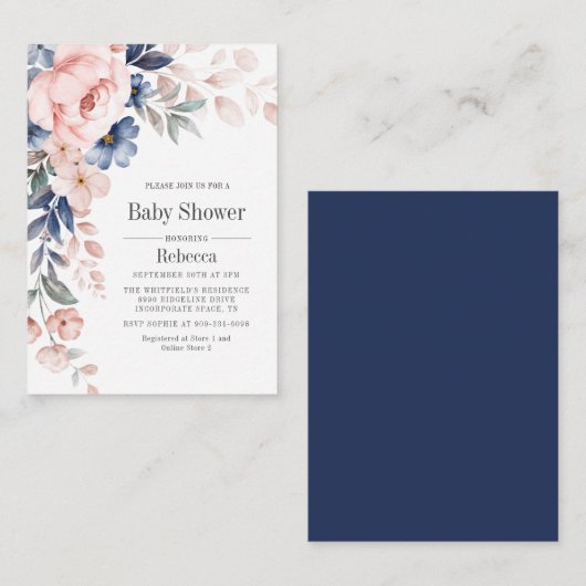 Baby shower Fleur bleu rose Floral Invitation (Devant / Derrière)
