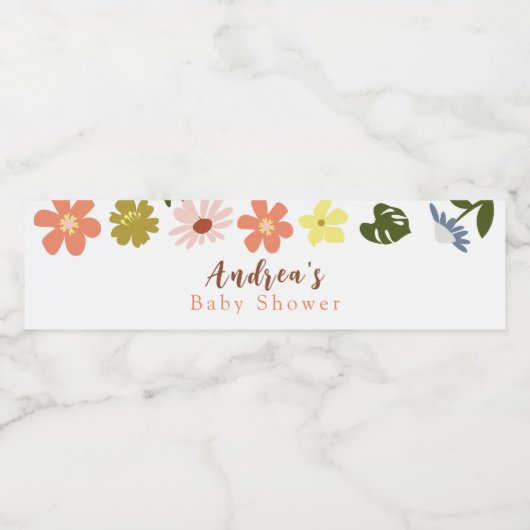 Baby shower Fleur Fleur Bouteille d'eau Étiquette (Étiquettes simples)