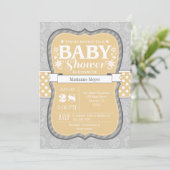 Baby shower Fleur Fleur Gris Tan Invitation (Debout devant)