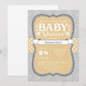 Baby shower Fleur Fleur Gris Tan Invitation (Devant / Derrière)