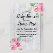 Baby shower Fleur Invitation Bois Floral Roses Ros