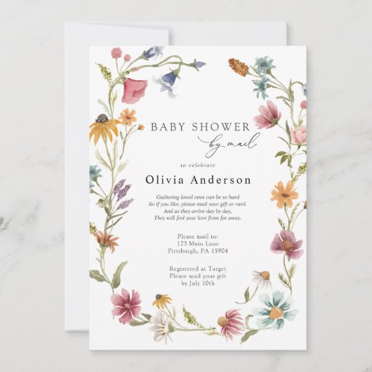 Baby shower fleur sauvage par invitation par courr (Devant)