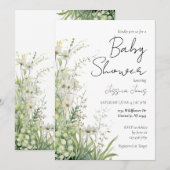 Baby shower Fleur sauvage vert Invitation (Devant / Derrière)
