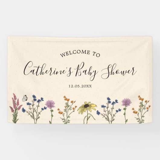 Baby shower Fleur sauvage vintage Grande bannière (Horizontal)
