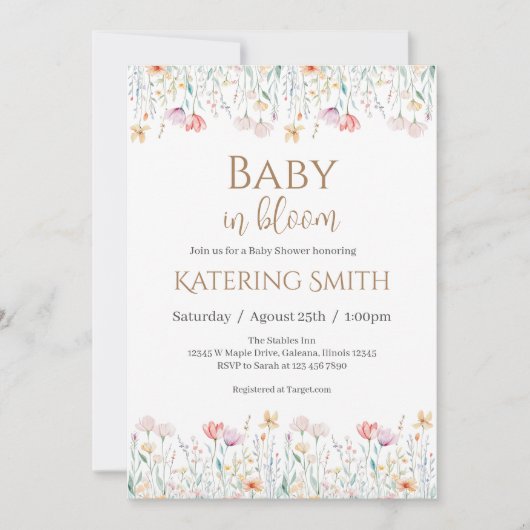 Baby shower fleuri Boho Invitation fille (Devant)