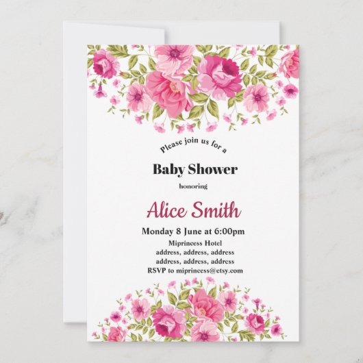baby shower fleuri chic boho invitation (Devant)