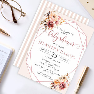Baby shower fleuri en terre cuite crème invitation