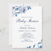 Baby shower Floral Aquarelle Bleue Invitation (Devant)