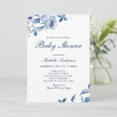 Baby shower Floral Aquarelle Bleue Invitation (Debout devant)