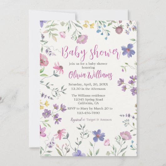 Baby shower floral aquarelle Invitation (Devant)