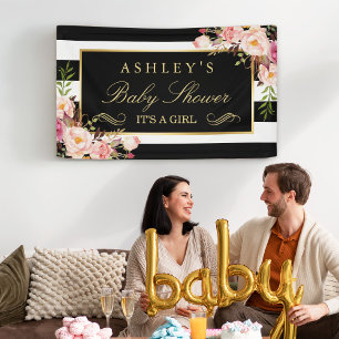 Baby shower Floral Black White Stripes Spandoek