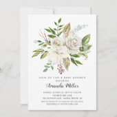 baby shower floral blanc Invitation (Devant)