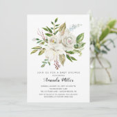baby shower floral blanc Invitation (Debout devant)
