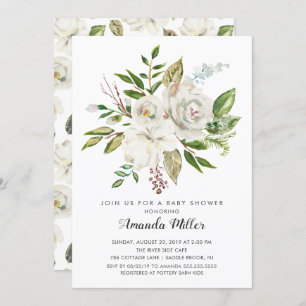 baby shower floral blanc Invitation