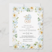 Baby shower Floral Bleu Boy Invitation (Devant)