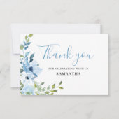 Baby shower floral bleu Carte de remerciements pla (Devant)