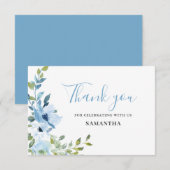 Baby shower floral bleu Carte de remerciements pla (Devant / Derrière)