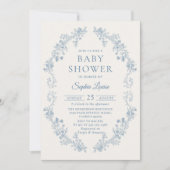 Baby shower Floral bleu Chinoiserie Invitation (Devant)