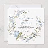 Baby shower Floral Bleu délicat Invitation (Devant)