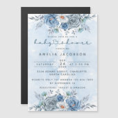 Baby shower floral bleu et argent Invitation (Devant / Derrière)