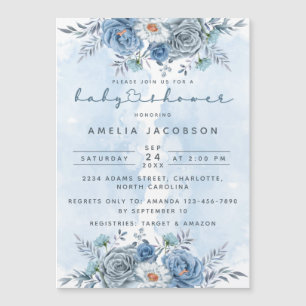 Baby shower floral bleu et argent Invitation