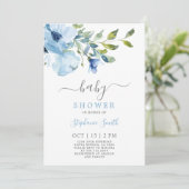 Baby shower Floral Bleu Invitation garçon (Debout devant)