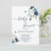 Baby shower floral bleu marine Invitation garçon (Debout devant)