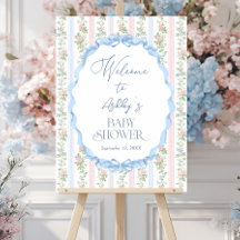 Baby shower Floral bleu vintage et rose Bienvenue