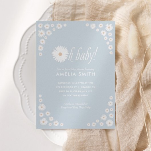 Baby shower Floral Boho Blue Daisy Invitation
