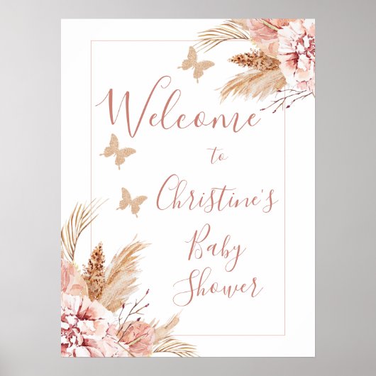 Baby shower Floral Butterfly Kisses Affiche de bie (Devant)