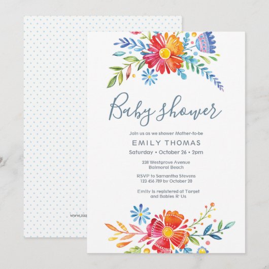 Baby shower floral coloré Invitation (Devant / Derrière)