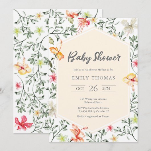 Baby shower floral coloré Invitation - neutre (Devant / Derrière)
