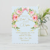Baby shower Floral Crest Regency Bow Pink Blue Kaart (Staand voorkant)
