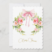 Baby shower Floral Crest Regency Bow Pink Kaart (Achterkant)