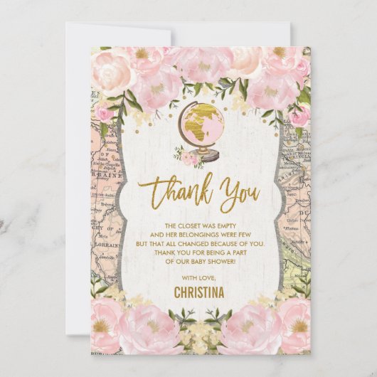 Baby shower floral de carte de voyage d'or rose (Devant)