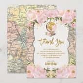 Baby shower floral de carte de voyage d'or rose (Devant / Derrière)