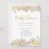 Baby shower floral de printemps d'or Invitation (Devant)
